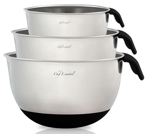 Stainless Steel Mixing Bowls With Handle And Spout Set Of 3 Chef