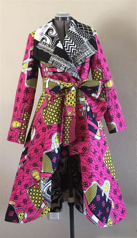 African Print Patchwork Reversible Coat Dress High Low With Pockets And