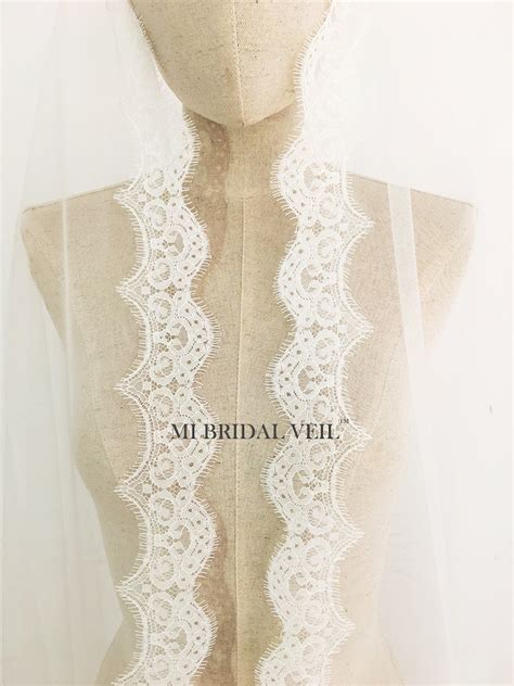 Cathedral Wedding Veil Chantilly Lace Veil Drop Blusher Etsy
