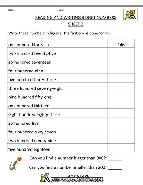 Reading And Writing Numbers Worksheets 2nd Grade