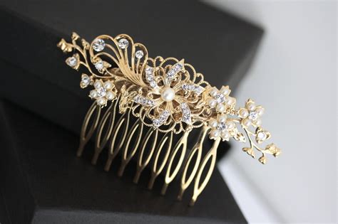 gold wedding hair accessories flower hair comb gold bridal