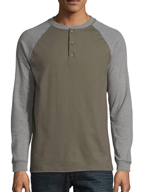 Hanes Mens Beefy Heavyweight Long Sleeve Three Button Henley Up To