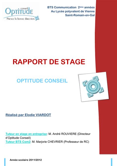 Exemple De Page De Garde De Rapport De Stage Bts Financial Report