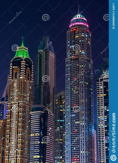 Night View To Iconic Skyscrapers Skyline Of Dubai Marina Amazing
