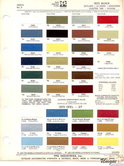 Buick Paint Chart Color Reference