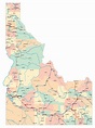 Large administrative map of Idaho state with roads, highways and cities ...