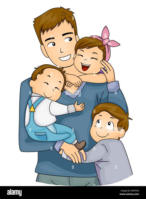Illustration Of Cute Little Kids Hugging Their Father Stock Photo Alamy