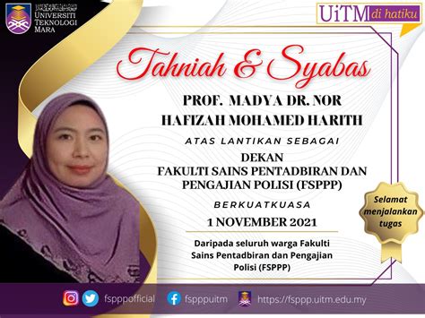 Tahniah Syabas Prof Madya Dr Nor Hafizah Mohamed Harith