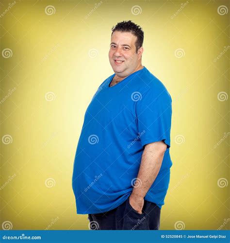 Happy Fat Man With Blue Shirt Stock Image Image Of Look Blue 52520845