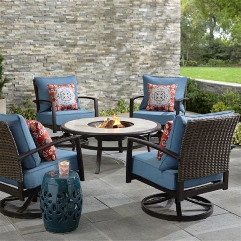 Hampton Bay Whitfield 5pc Outdoor Round Fire Pit Seating Set Deal