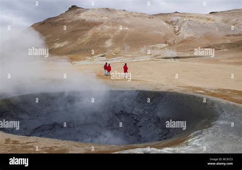 Steaming Large Mud Pot Namaskard Geothermal Hot Spring Area Northern