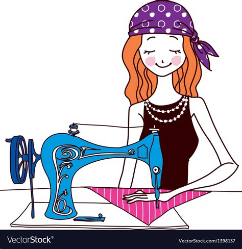 A Sewing Machine With Girl Royalty Free Vector Image