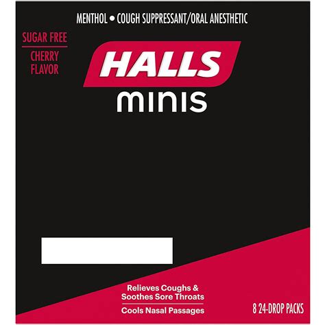 Halls Minis Cherry Flavor Sugar Free Cough Drops 8 Packs Of 24 Drops