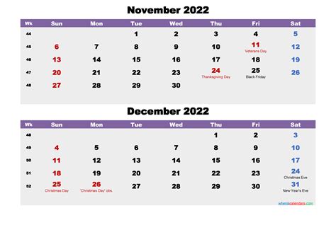 Calendar For November And December 2022 Word Pdf
