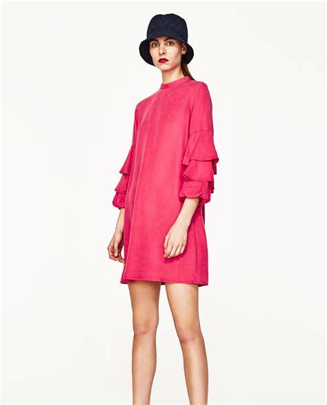 Zara Frilled Sleeve Dress Fuchsia Never Knowingly Concise