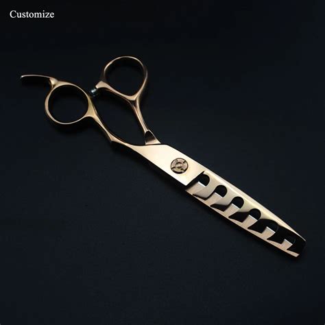 Customize Logo Japan Steel 6 Inch Rose Gold 6 Teeth Cut Hair Scissors