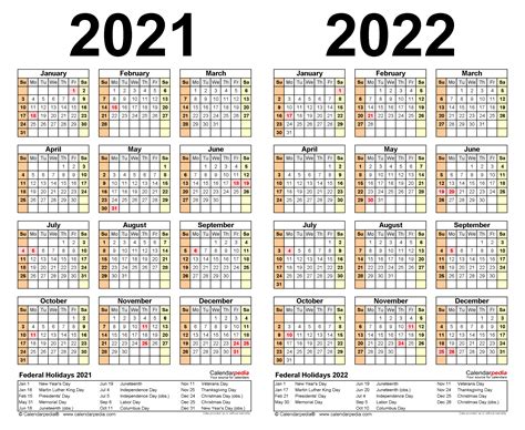 2021 22 Calendar Excel 2022 Calendar