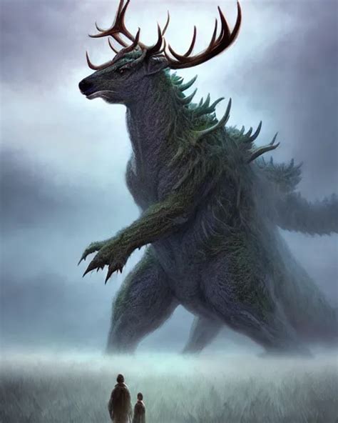 Concept Art Of A Massive Kaiju Creature Standing In A Stable