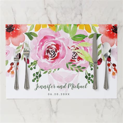 Personalized Floral Wedding Paper Placemat