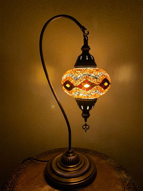 Handmade Turkish Swan Neck Mosaic Lamp Gold Color Etsy