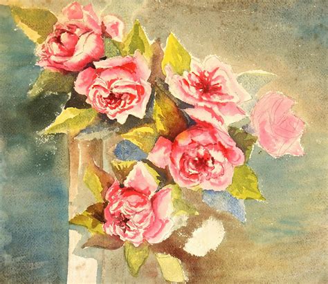 1950 Vintage Rose Arrangement Watercolor Painting Chairish