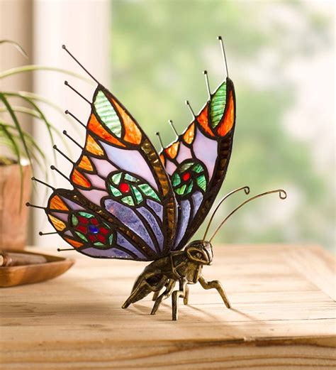 Metal And Stained Glass Butterfly Wind And Weather Stained Glass Butterfly Tiffany Glass