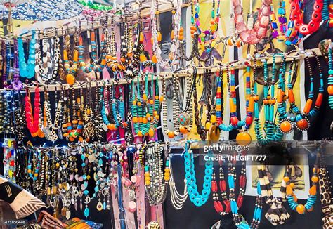 African Necklace Curios On Display At The Market High Res Stock Photo