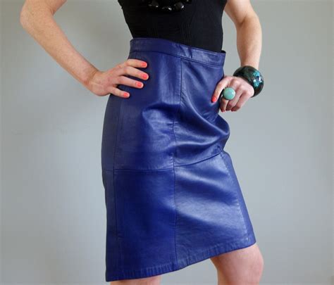 80s Cobalt Blue Leather Mini Skirt