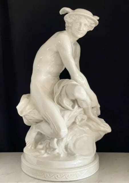 RARE XXL MERKUR HERMES Male Nude Figurine Volkstedt White Glaze