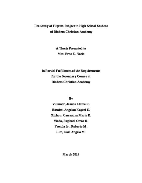 Ano ang tagalog ng research paper. (DOC) The study of Filipino subject in High school ...