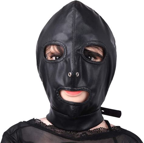 yc° leather bondage mask black full face breathable restraint head hood sex toys