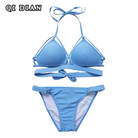 Buy Qi Dian 2017 New Sexy Solid Biquini Halter Swim Wear Bathing Suit Swimsuit