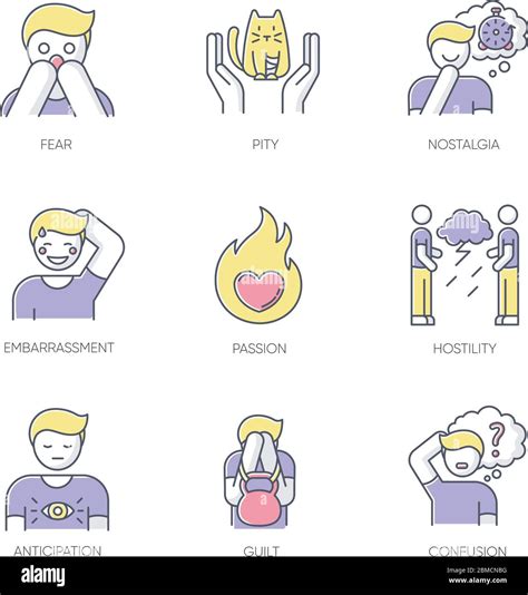 Emotion Rgb Color Icons Set Fear From Phobia Human Feelings