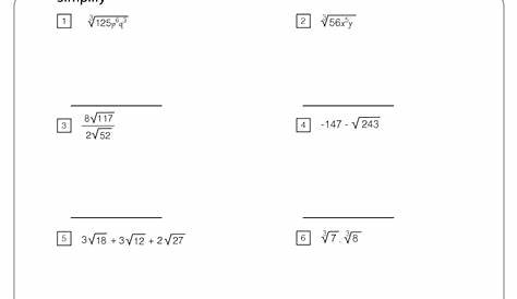 Simplifying Radicals Worksheets - Math Monks