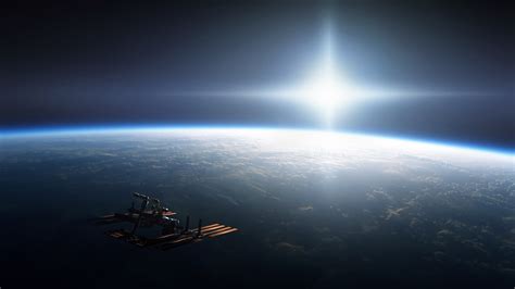 Space International Space Station Earth Sun Lens Flare Iss