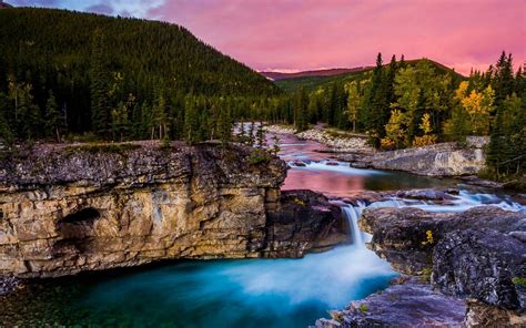 Landscape Nature Mountain River Waterfall Pool With Water