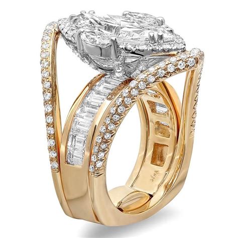 Custom Marquise Diamond Wedding Ring With Round And Baguette Diamonds
