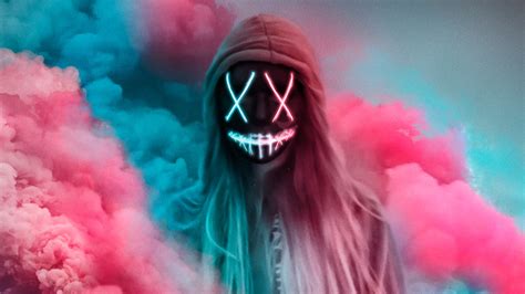 Neon Mask Girl Colorful Gas Hd Artist 4k Wallpapers
