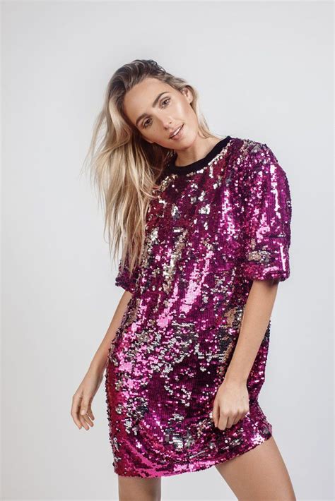 £125 Sequin T Shirt Dress Fuchsia And Silver Shirt Dress Vintage Outfits Dresses
