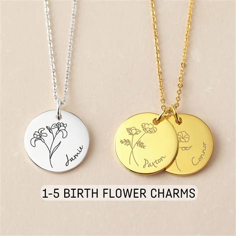 Birth Flower Necklace Mother Necklace Mothers Gift Mom Etsy