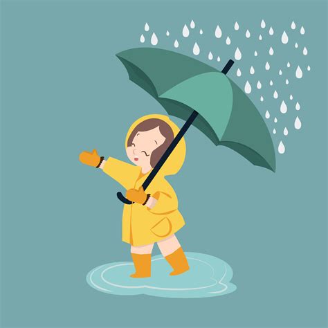 Cute Girl Umbrella In Rainy Season 661075 Vector Art At Vecteezy
