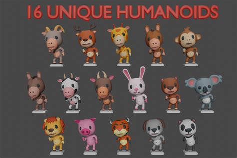 Toon Humanoid Animal Characters 16 Unique Humanoid Animals