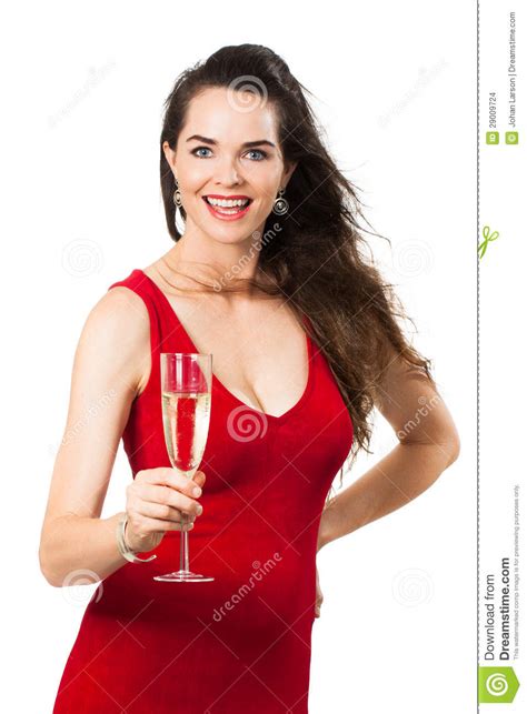 Beautiful Woman Holding Glass Of Champagne And Smiling