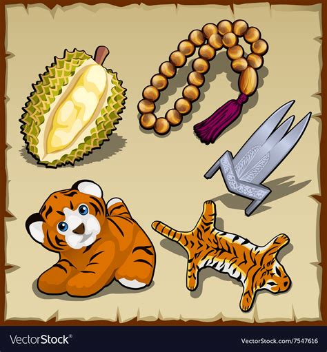 Tiger Set Beads And Exotic Items Five Images Vector Image