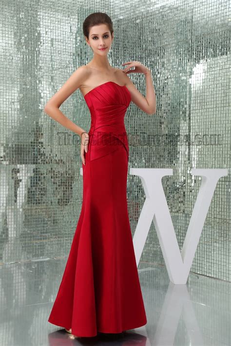 Elegant Red Strapless Prom Gown Ruffled Evening Formal Dress