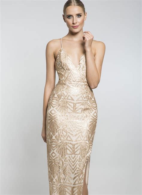 Bariano Gold Embellished Midi Dress Alila Boutique