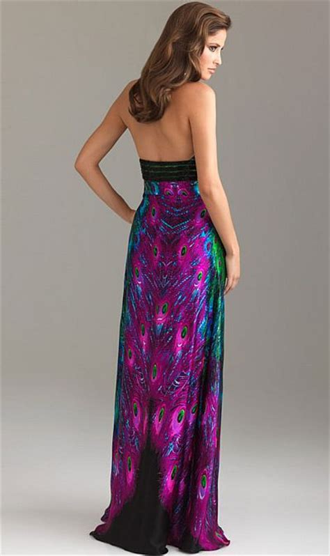 Night Moves Peacock Print Prom Dress With Crystals 6485 French Novelty