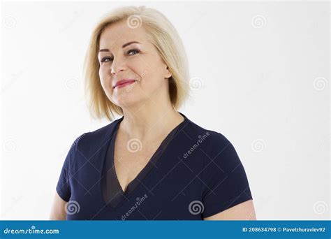 Middle Age Woman Portrait On White Beautiful Happy Adult Woman