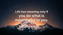 Alan Cohen Quote: “Life has meaning only if you do what is meaningful ...