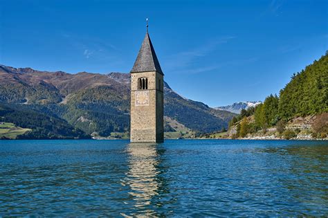 Image Italy Towers Reschensee South Tyrol Reschensee Lago Di Resia
